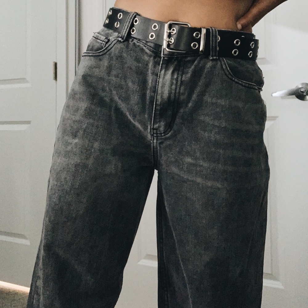 Nasty Gal Dark Grey High Waisted Baggy Jeans